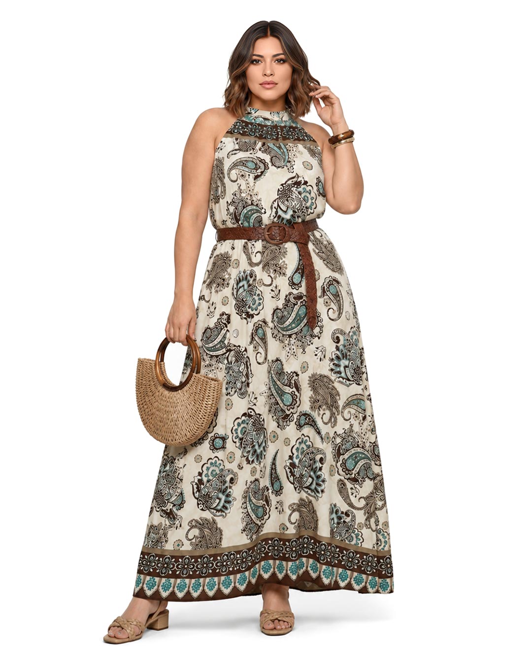 VESTIDO HALTER PRINT MARRÓN ▷42/46 - Imagen 2
