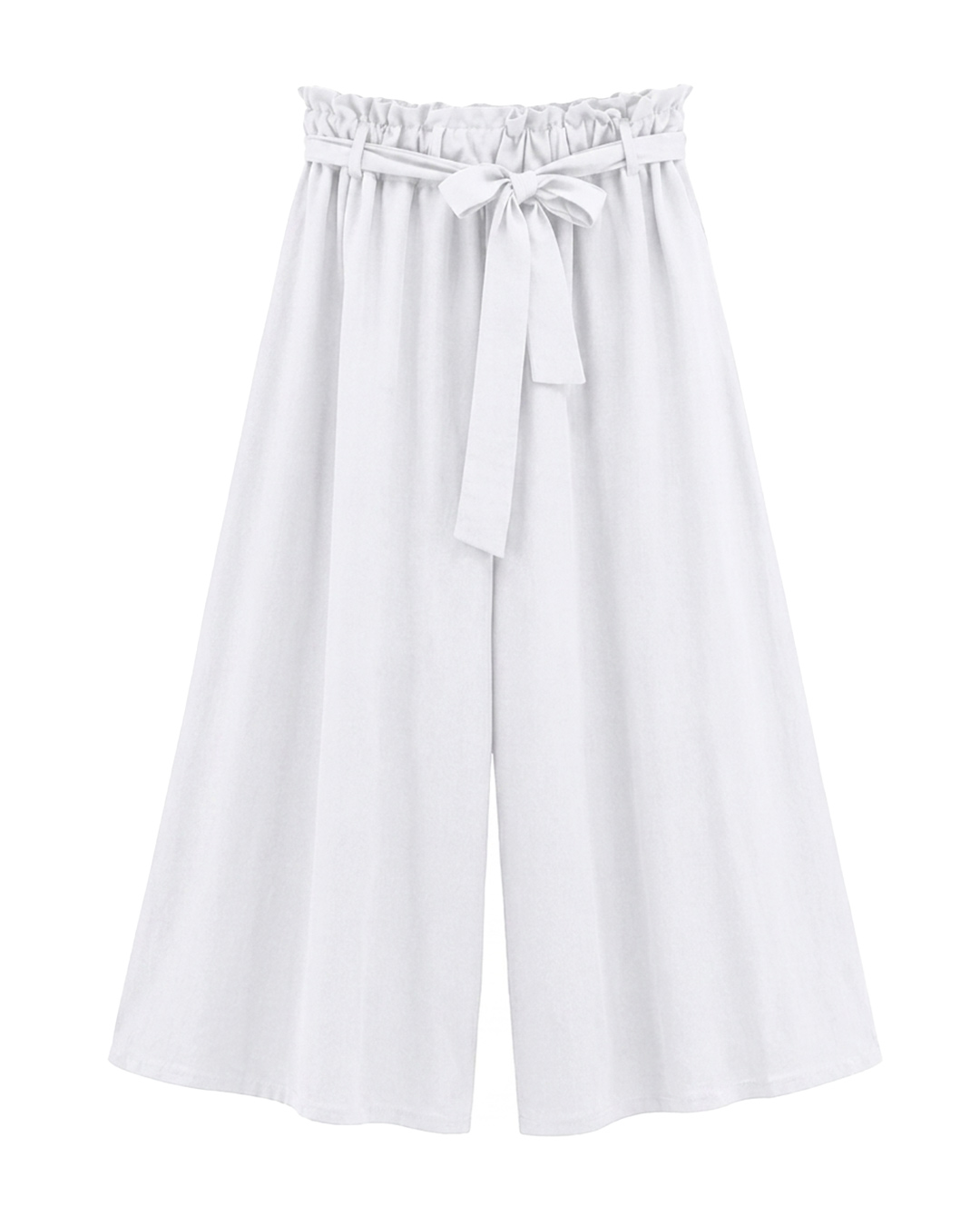 Pantalón Córcega: pantalón color blanco de pata ancha en viscosa fluida y elastano con cintura elástica tipo paperbag y lazo de Quiles_Shop.