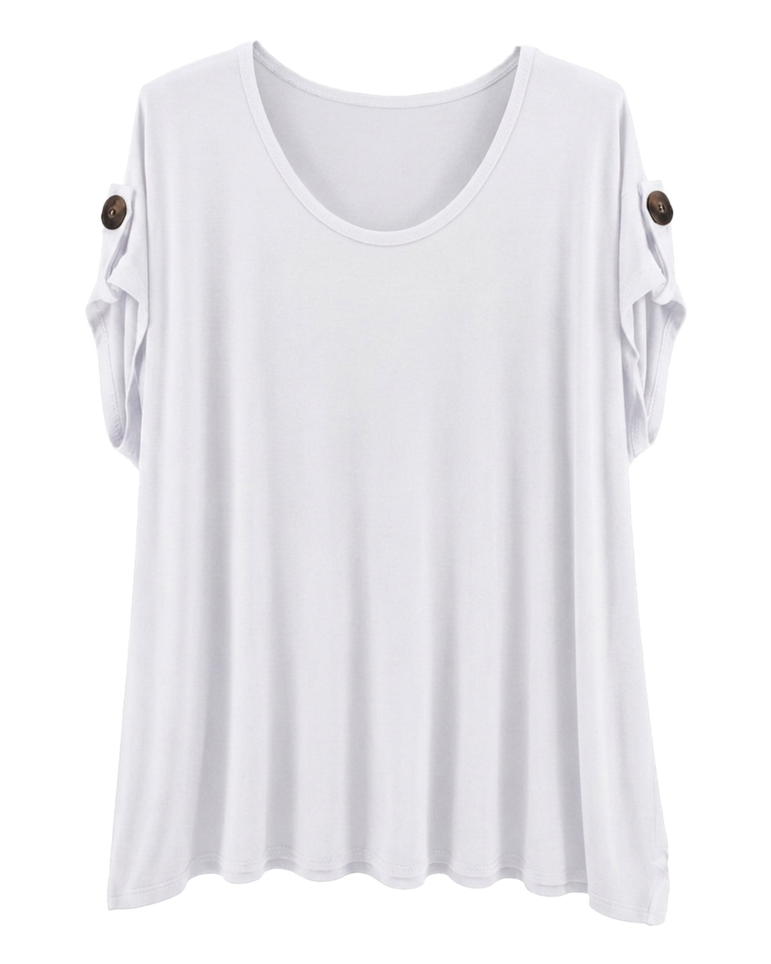 Camiseta Vogue: camiseta de diario de manga corta en tejido fluido de viscosa en color blanco con detalle de botón en la manga de Quiles_Shop.