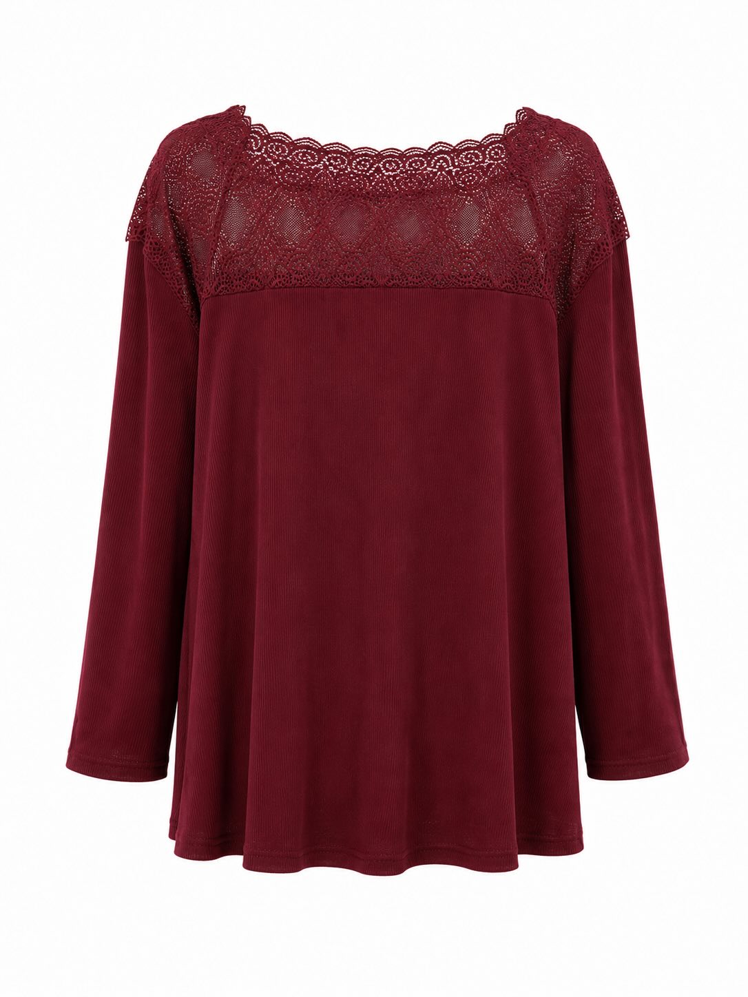 Vista de la espalda de la blusa canesú encaje burdeos con blonda floral