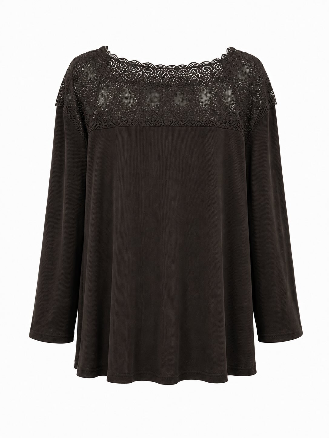 Vista de la espalda de la blusa canesú encaje marrón con blonda floral
