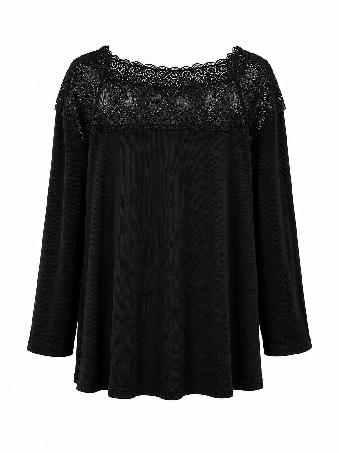 Vista de la espalda de la blusa canesú encaje negro con blonda floral