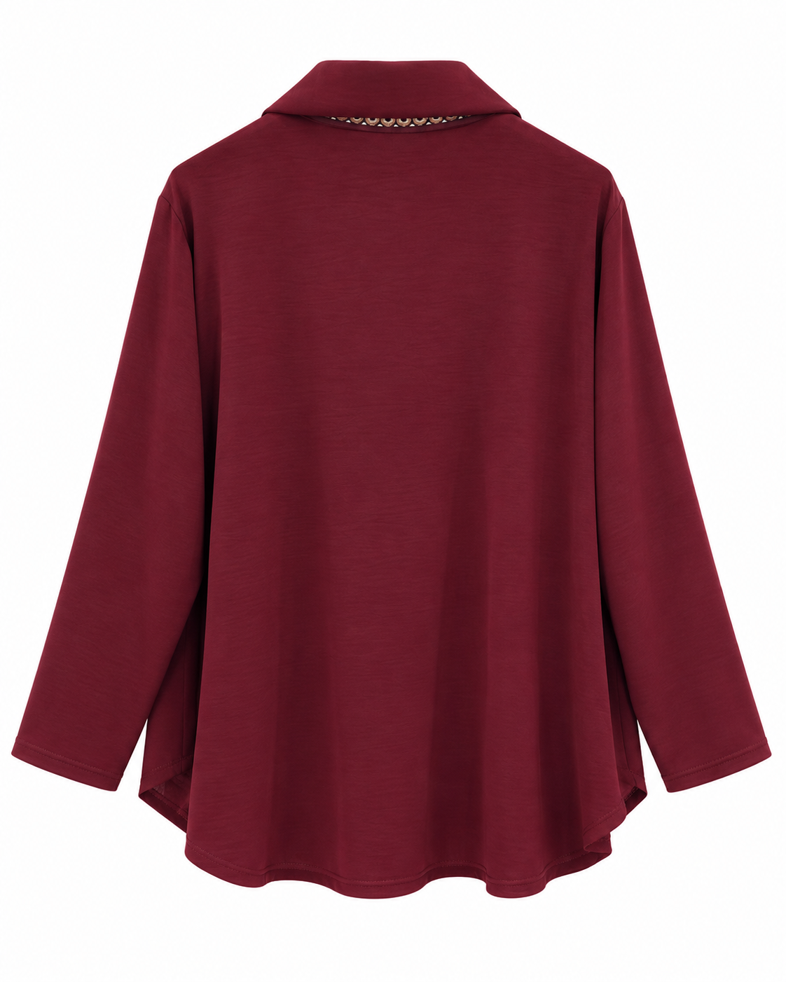 Blusa lazo burdeos curvy vista de espalda con manga larga y corte amplio