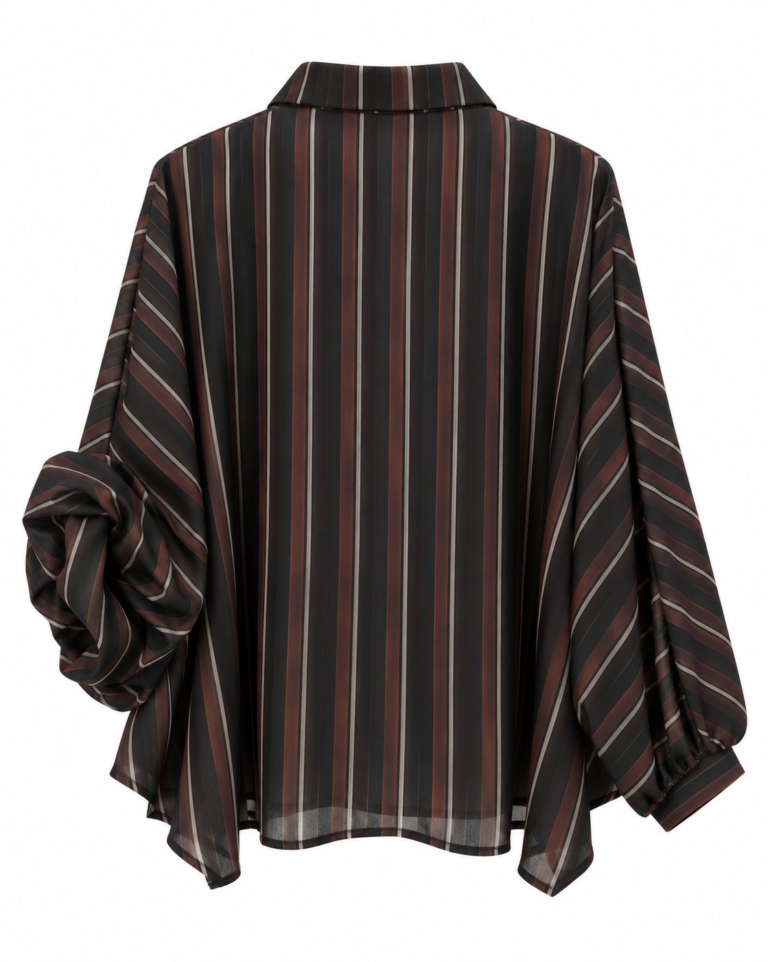 Camisa dolman rayas negro chocolate vista de espalda con corte amplio y mangas anchas