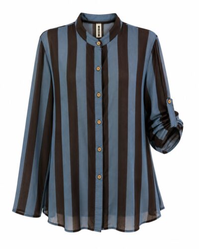 delantero Blusa oversize de mujer con rayas azules y negras