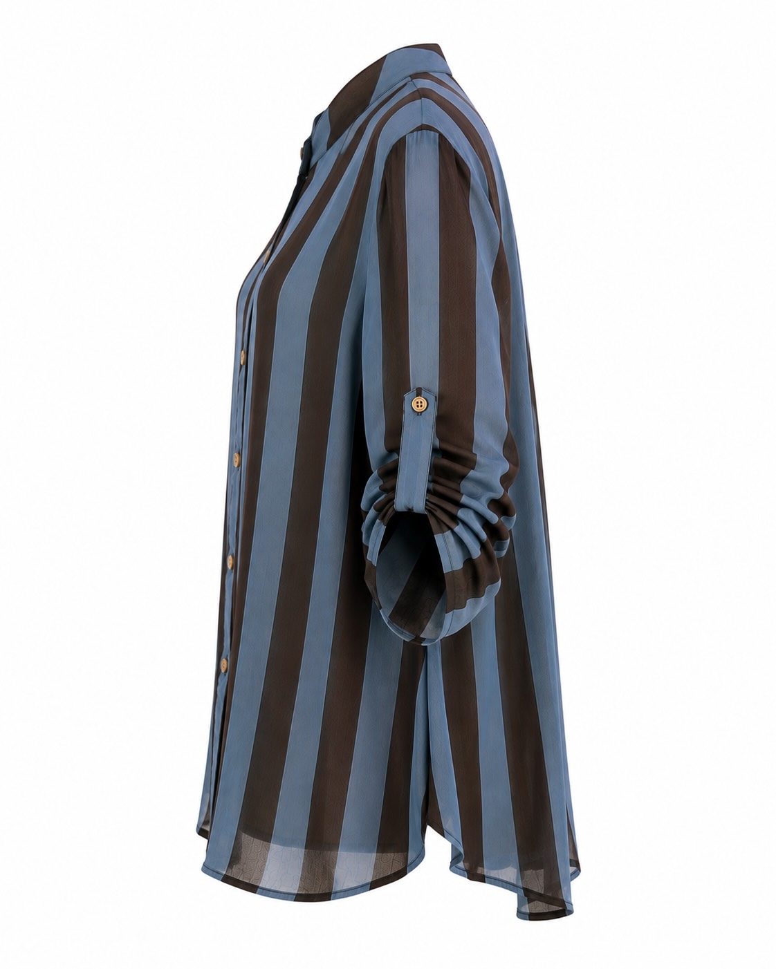 lateral Blusa oversize de mujer con rayas azules y negras