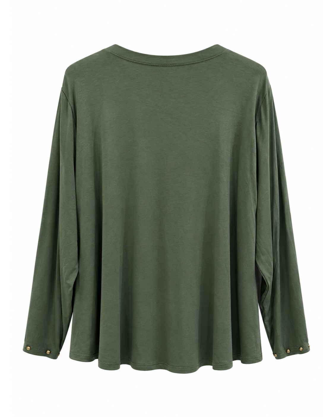 Camiseta Military Chic kaki de mujer curvy, vista de espalda con corte amplio y manga larga