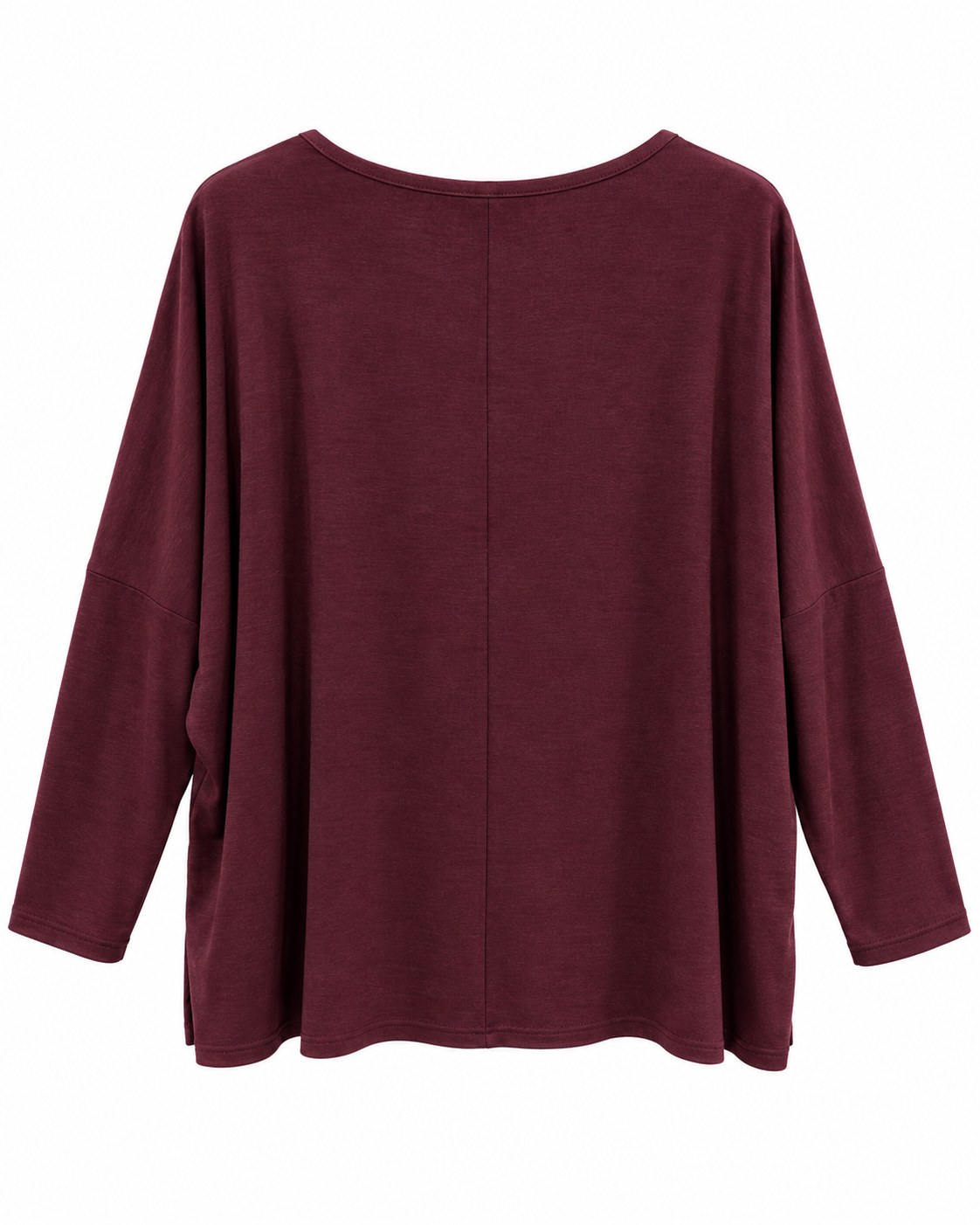 Camiseta Satin burdeos curvy vista de espalda con corte amplio y manga larga
