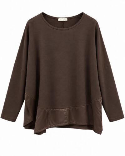 Camiseta Satin chocolate mujer oversize con bajo delantero de efecto satinado