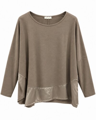 Camiseta Satin topo curvy con manga larga y detalle satinado en el bajo delantero