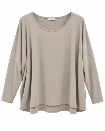 Camiseta Zen beige curvy de manga larga con escote redondo y corte amplio