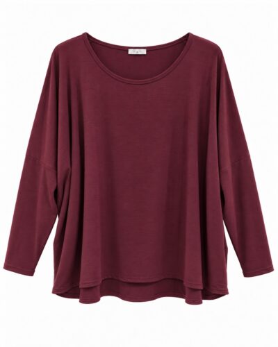 Camiseta Zen burdeos curvy de manga larga con escote redondo y corte amplio