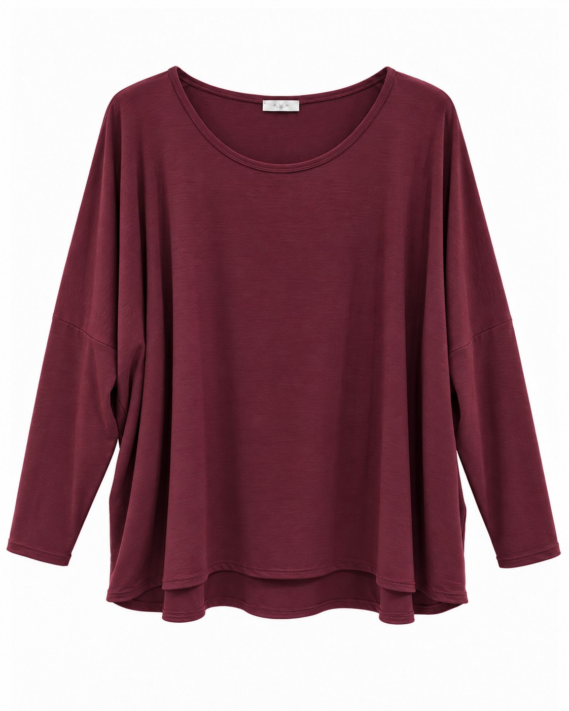 Camiseta Zen burdeos curvy de manga larga con escote redondo y corte amplio