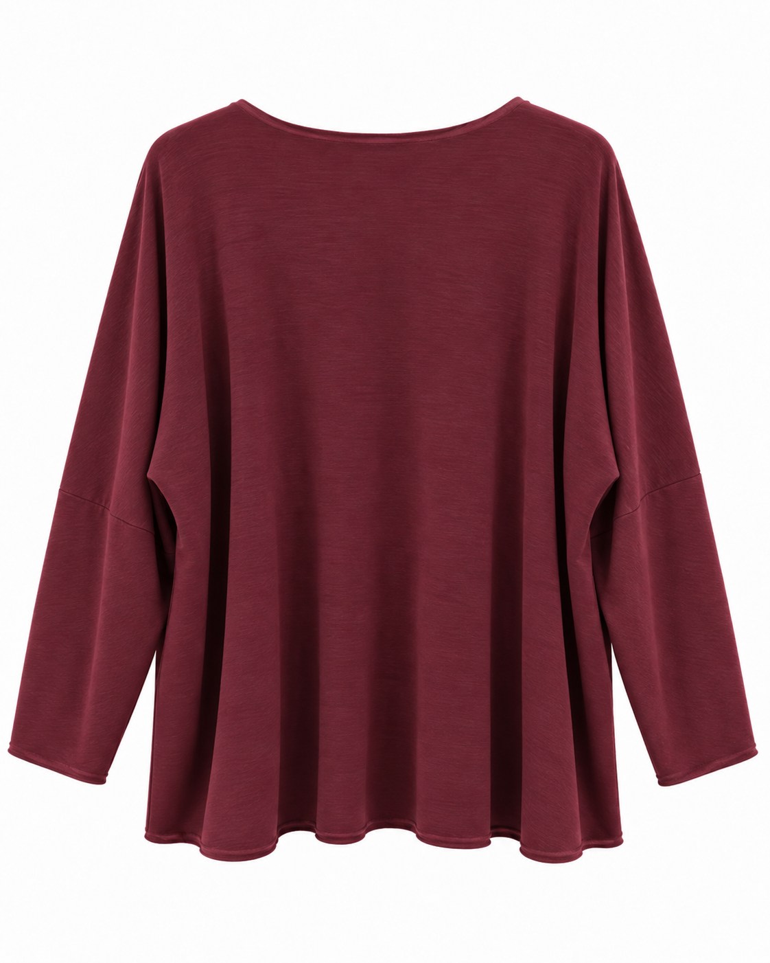 Camiseta Zen burdeos curvy vista de espalda con diseño amplio y fluido