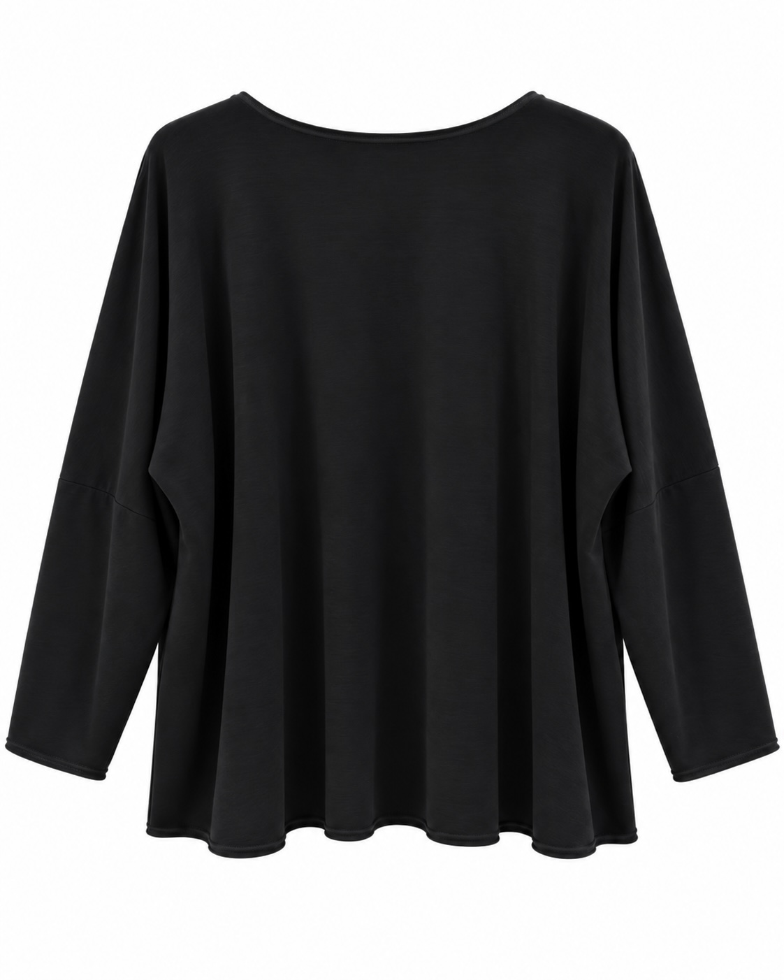 Camiseta Zen negra curvy vista de espalda con silueta amplia y caída fluida