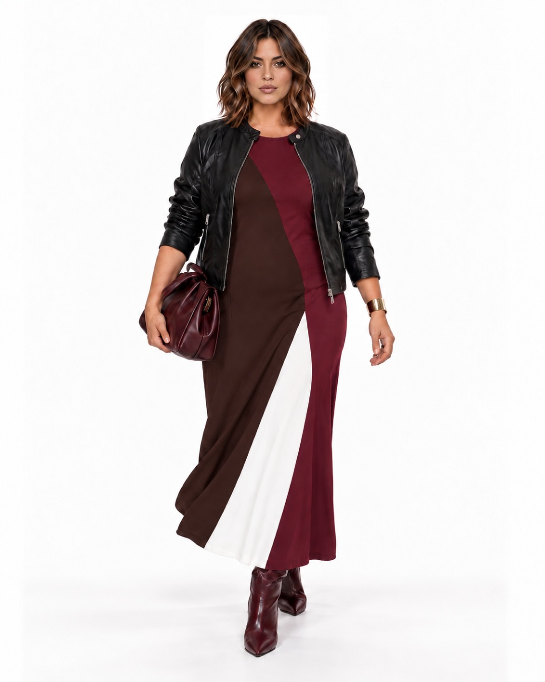 look completo Chaqueta biker efecto piel negra con cremallera, cuello alto y bolsillos delanteros
