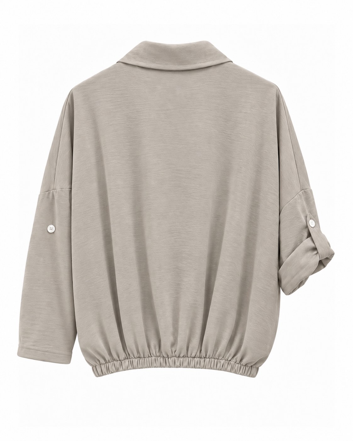 Chaqueta cargo beige de mujer curvy en tejido fluido con bajo elástico vista espalda