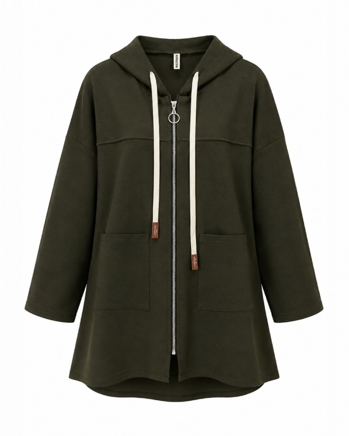 chaqueta kaki Nómada oversize con capucha, cremallera y bolsillos