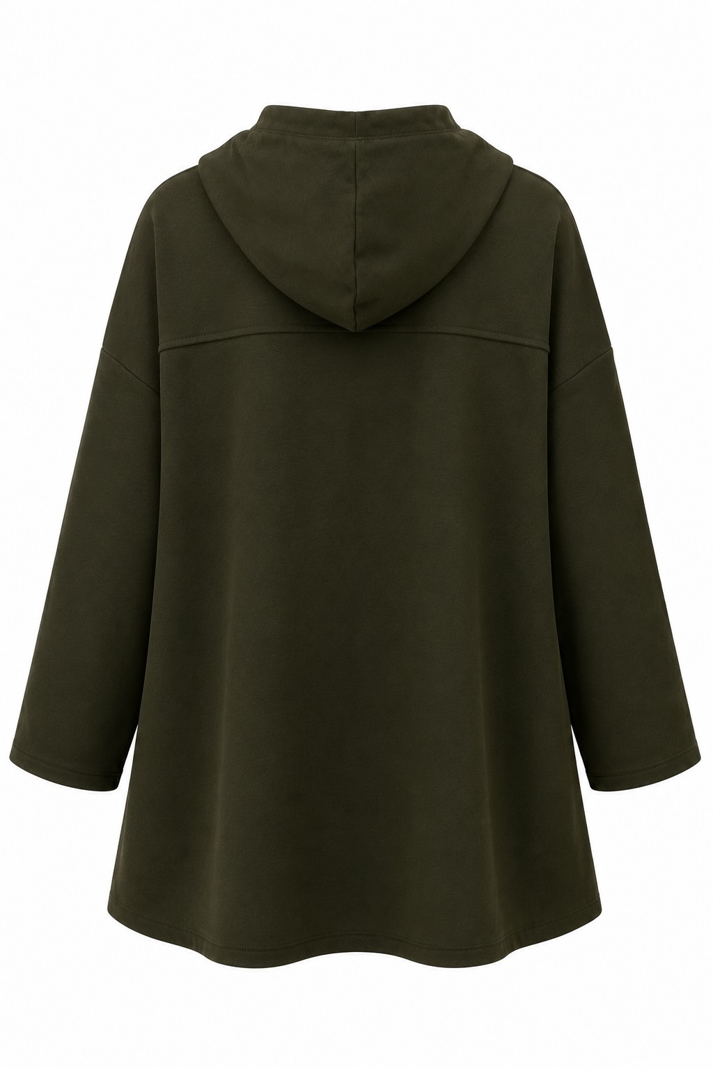 Espalda chaqueta kaki Nómada oversize con capucha, cremallera y bolsillos