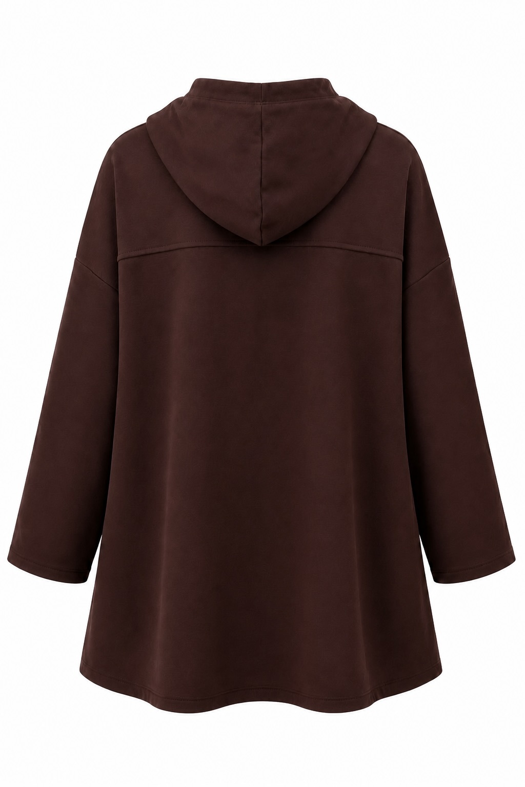 Espalda chaqueta marrón Nómada oversize con capucha, cremallera y bolsillos
