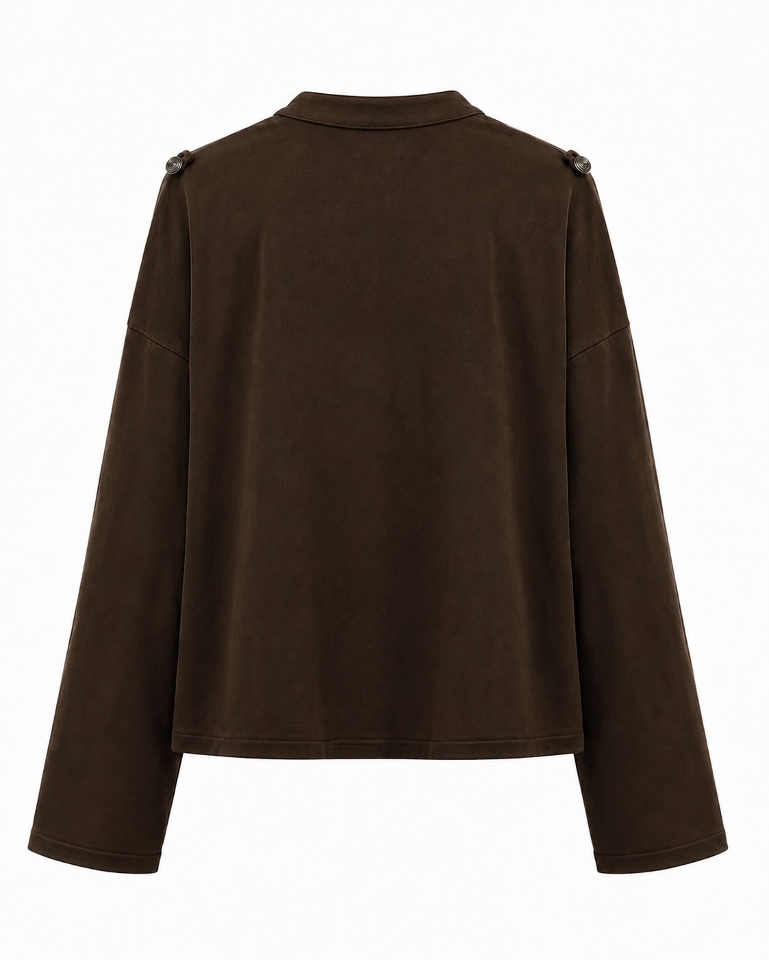 Vista de la espalda de la chaqueta militar marrón chocolate de corte holgado