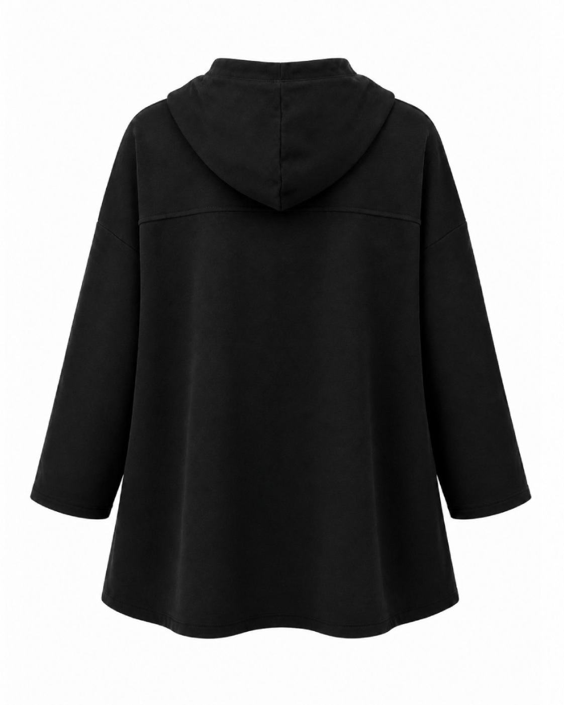 Espalda chaqueta negra Nómada oversize con capucha, cremallera y bolsillos