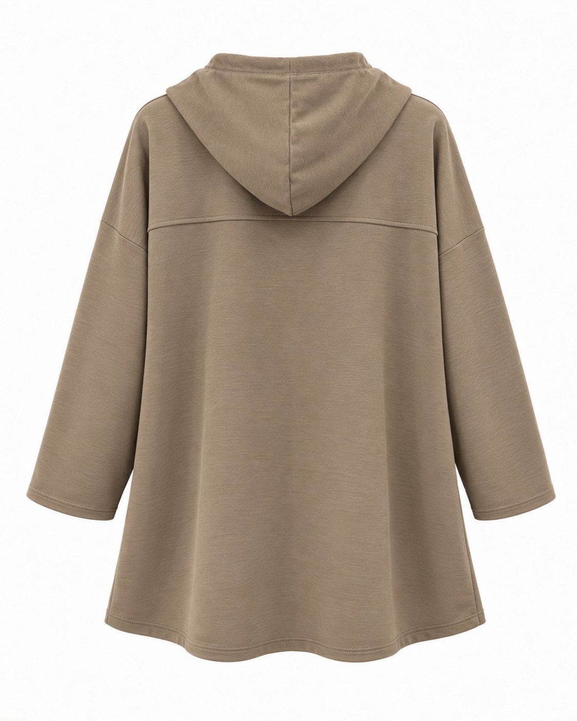 Chaqueta Nómada topo curvy vista de espalda con capucha y corte holgado