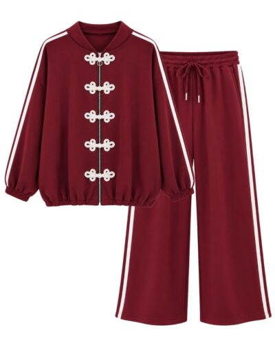 Conjunto Tokio burdeos de mujer curvy con chaqueta y pantalón de punto de neopreno