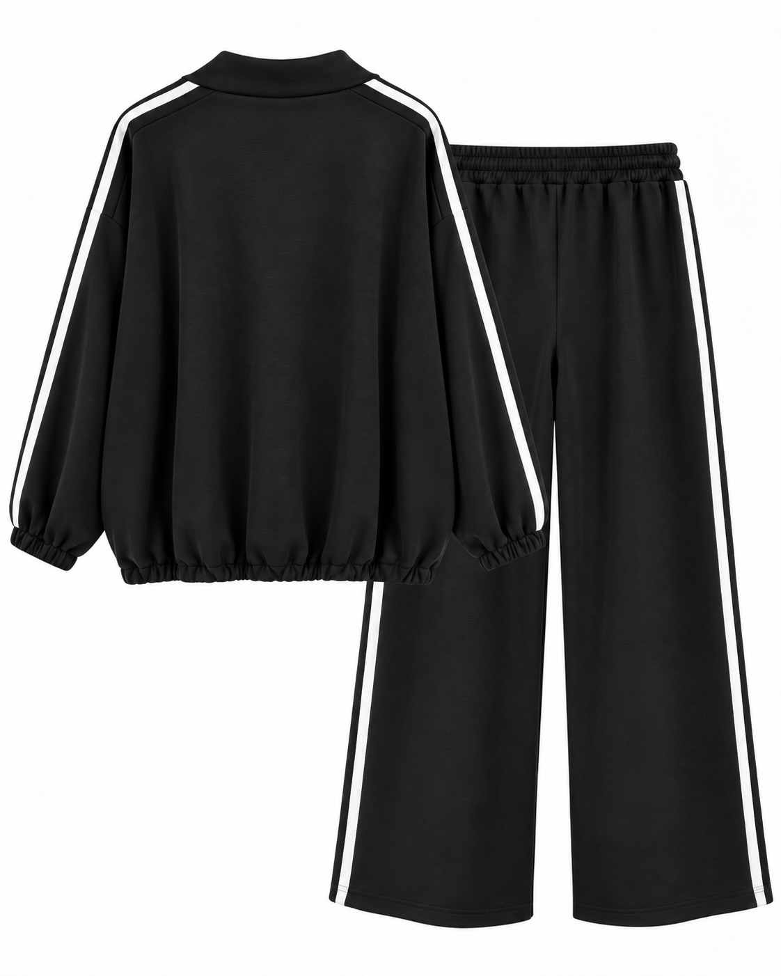 Conjunto Tokio negro de mujer curvy con bandas blancas laterales visto de espalda