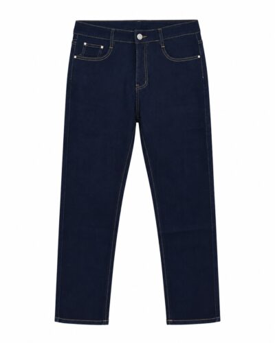 Jeans skinny azul oscuro de tiro alto con bolsillos delanteros y pespuntes en contraste