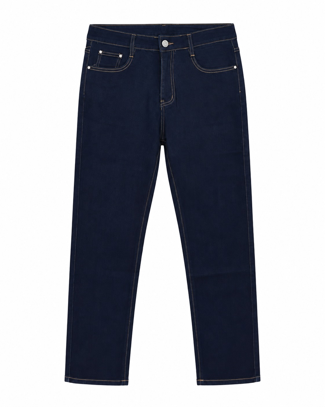 Jeans skinny azul oscuro de tiro alto con bolsillos delanteros y pespuntes en contraste