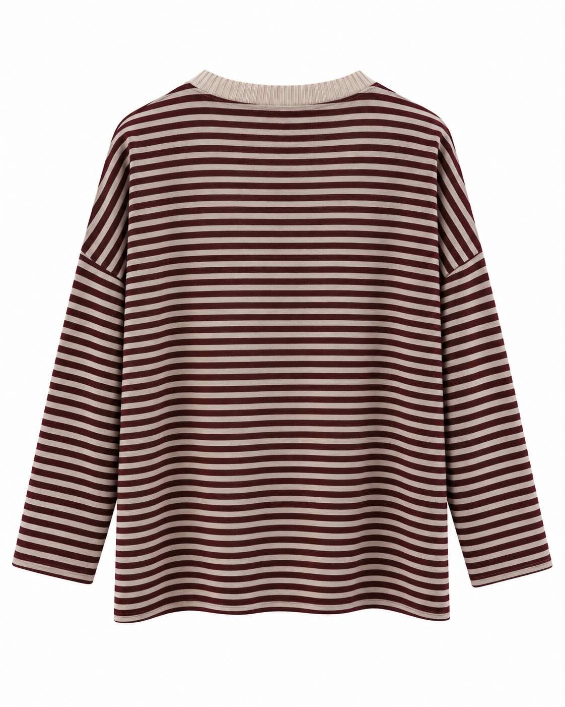 Jersey Cozy rayas burdeos vista de espalda con diseño a rayas y silueta amplia