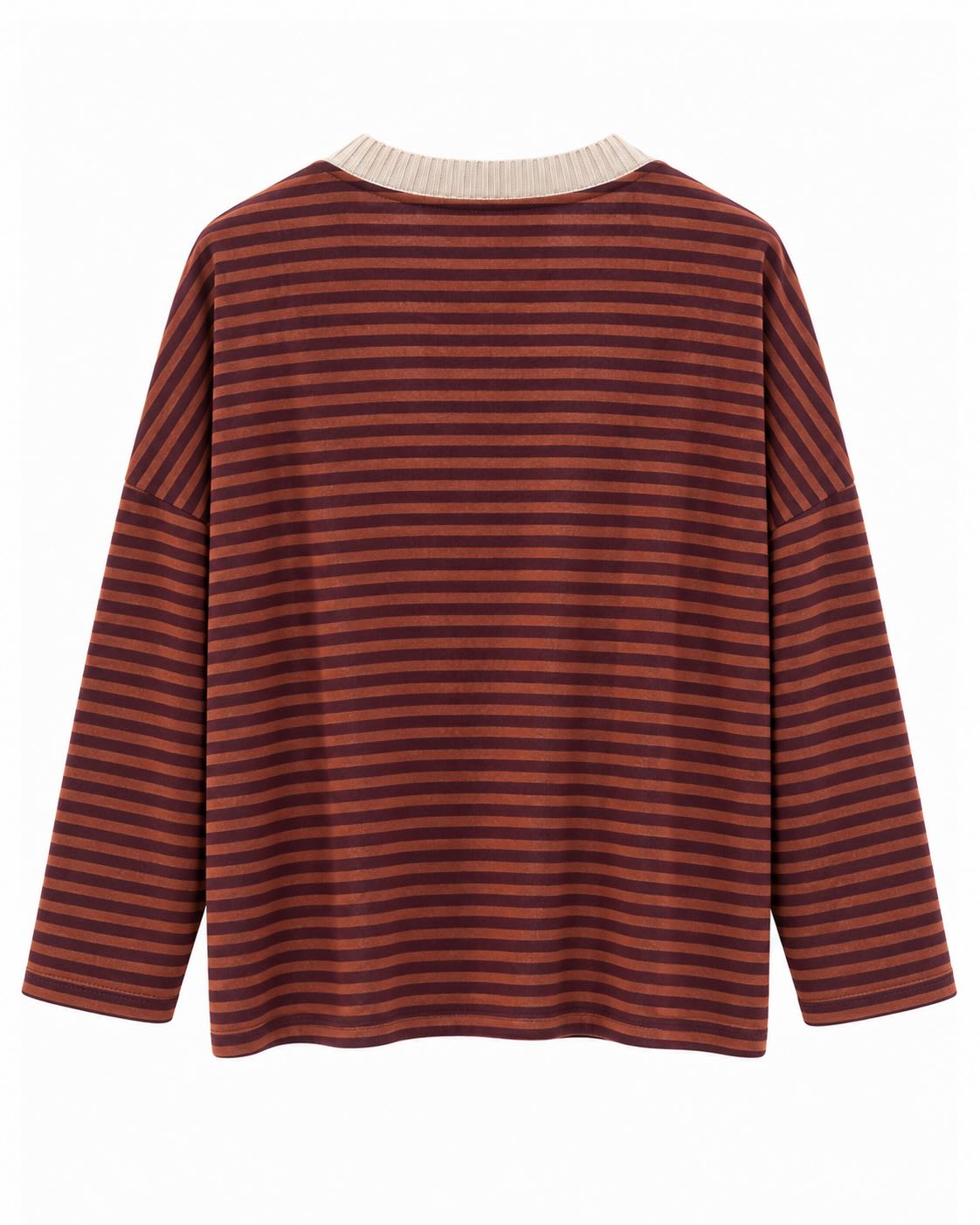 Jersey cozy rayas terracota para mujer curvy vista de espalda con manga larga