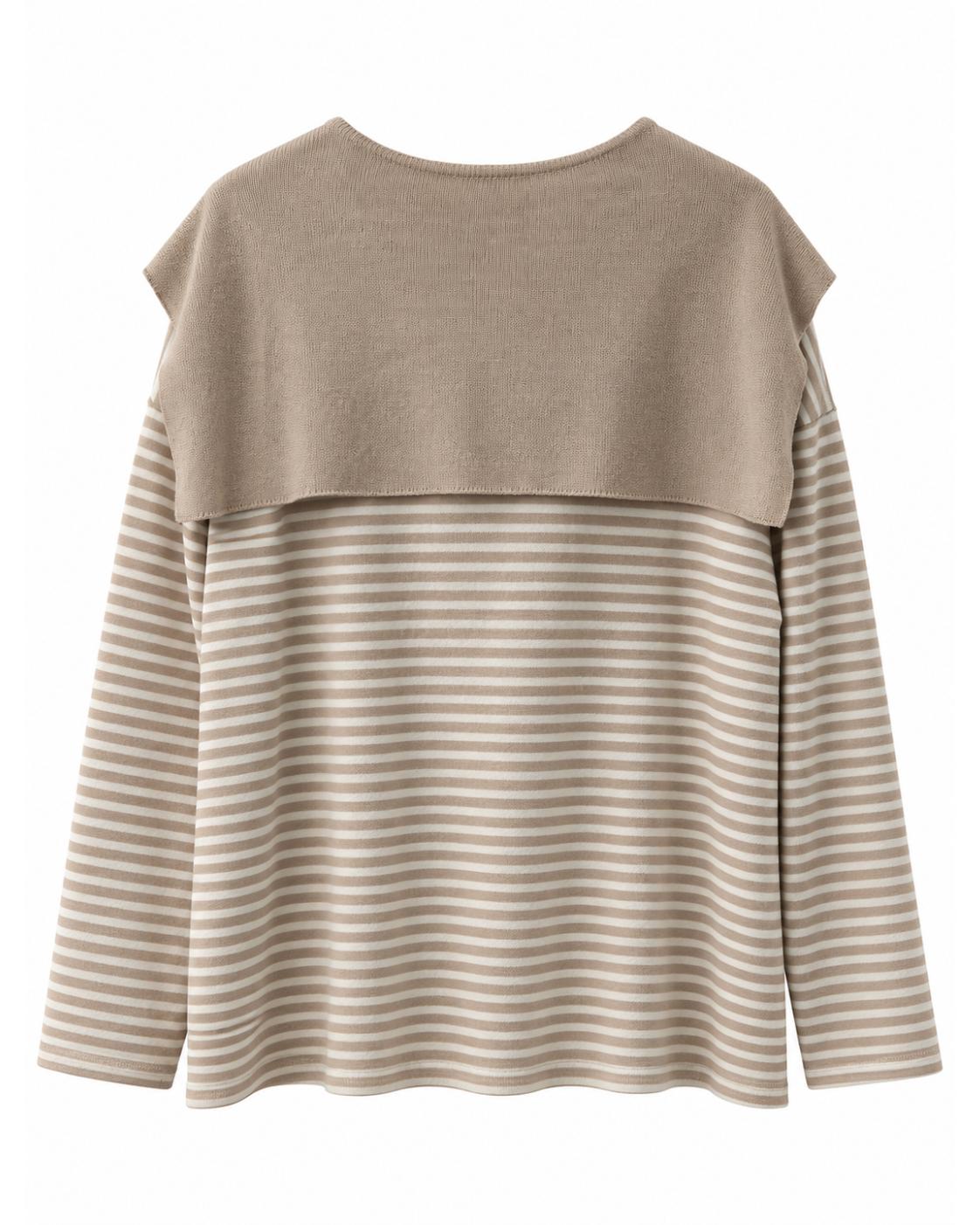 Jersey marinero capa beige para mujer curvy vista de espalda con rayas y pieza superior lisa integrada