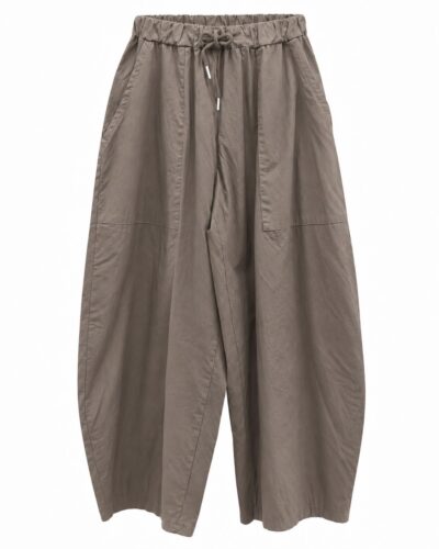 Pantalón barrel topo curvy de algodón con cintura elástica, cordón y pernera curvada