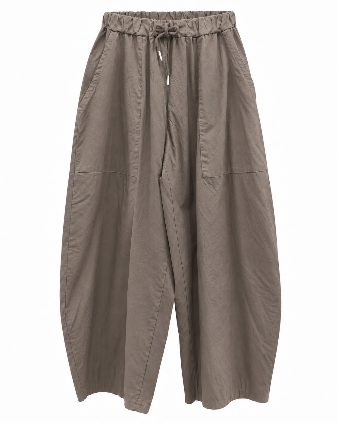 Pantalón barrel topo curvy de algodón con cintura elástica, cordón y pernera curvada