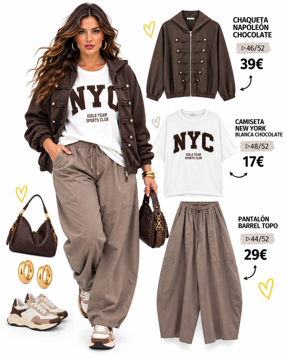 completa el look del Pantalón barrel topo curvy de algodón con cintura elástica, cordón y pernera curvada