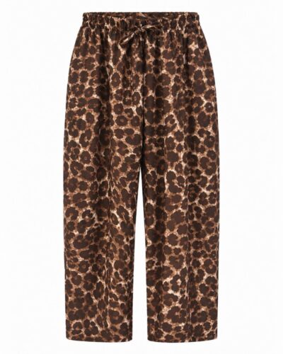 Pantalón safari marrón de mujer curvy con estampado animal, cintura elástica y cordón