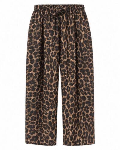 Pantalón chic safari negro para mujer curvy con estampado animal y cintura elástica