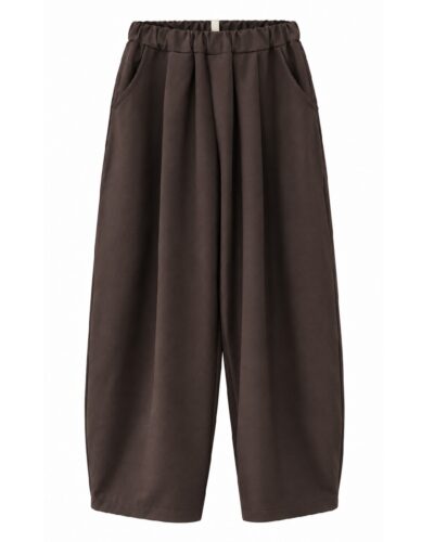 Pantalón Dot chocolate para mujer curvy con cintura elástica, bolsillos laterales y pernera ancha