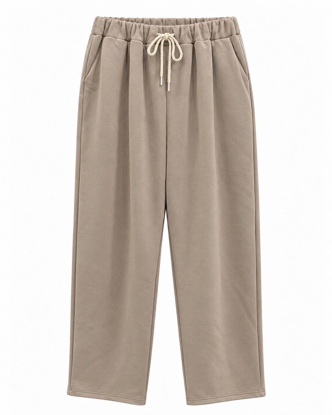 Jogger Casual beige con cintura elástica, cordón ajustable y bolsillos laterales