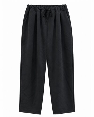 Pantalón jogger casual negro de mujer curvy con cintura elástica y cordón