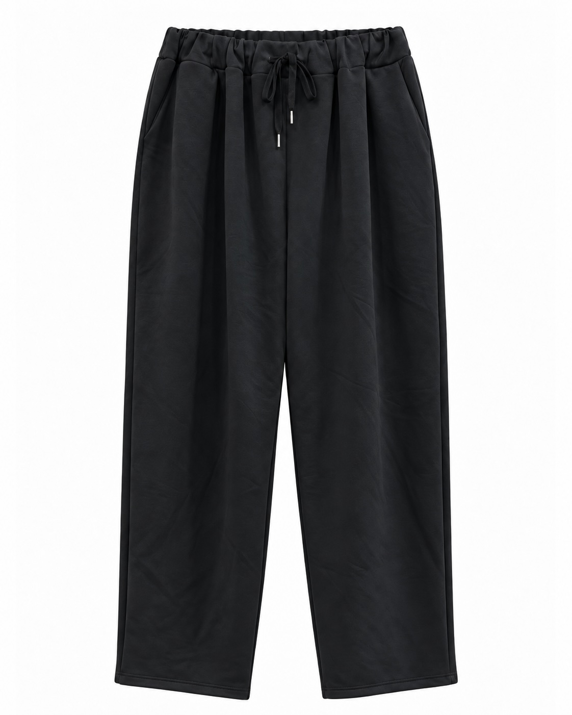 Pantalón jogger casual negro de mujer curvy con cintura elástica y cordón