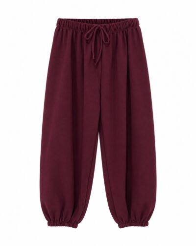 Pantalón jogger burdeos con cintura elástica, cordón ajustable y bajos elásticos