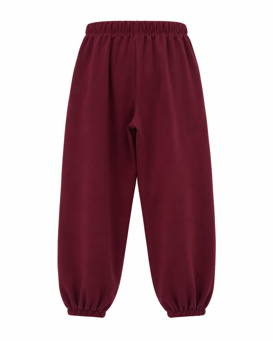 Vista de la espalda del pantalón jogger burdeos con cintura y bajos elásticos