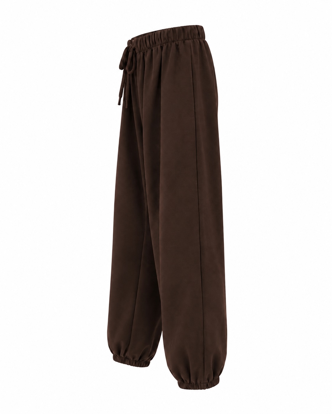 Vista lateral del pantalón jogger confort marrón de corte relajado