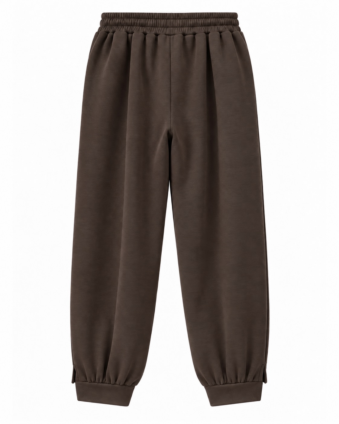 Pantalón jogger globo chocolate vista de espalda con cintura elástica y pernera amplia