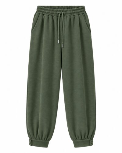 Pantalón jogger globo verde con cintura elástica, cordón ajustable y bajos con botones