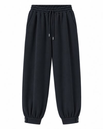 Pantalón jogger globo negro con cintura elástica, cordón ajustable y puños con botón