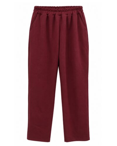 Pantalón jogger Relax burdeos de mujer en neopreno suave con cintura elástica, bolsillos laterales y pernera recta